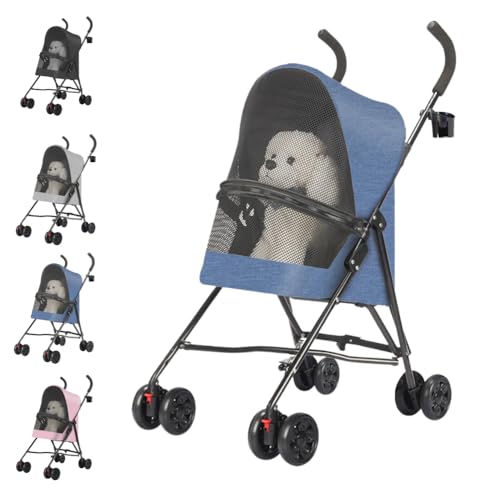 Zekonoペットカート 犬用カート ペット用品 軽量 小型犬 中型犬 猫 折り畳み式 コンパクト 組み立て簡単 後輪ブレーキ付き自立式 折り畳みワンタッチ 防雨 (ダークブルー)