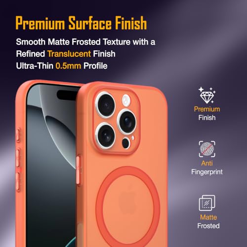 Image of ZAP CASE Paper Thin Case for iPhone 16 Pro | Ultra-Slim 0.5 mm Back Cover | Metal Buttons | Lightweight | Matte Finish | Anti-Fingerprint | Scratch Resistant | Camera Protection | Magsafe | Orange