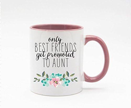 Miniatura 2 de Blanco y rosa - Only the Best Friends Get Promoted to Auntie Taza de café o taza de té de 11 onzas