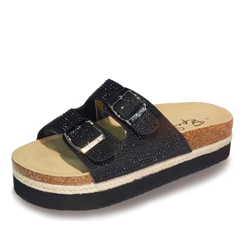 Image of PepStep Slide Sandals for Women with Soft Cork Footbed and Strap, Ladies Fashion Platform Slide Sandals Comfortable Slip On Style