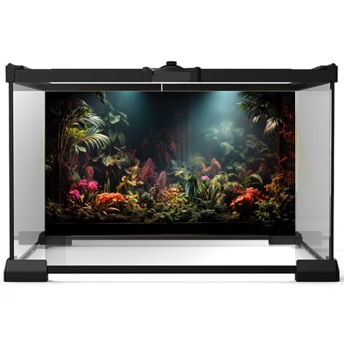 Image of Rainforest Aquarium Background Tropical Palm Leaves Floral Pattern Fish Tank Background Jungle Plants Natural Landscape Reptile Tank Backgrounds Foggy Flowers Reptile Enclosure Backgrounds 36x20in