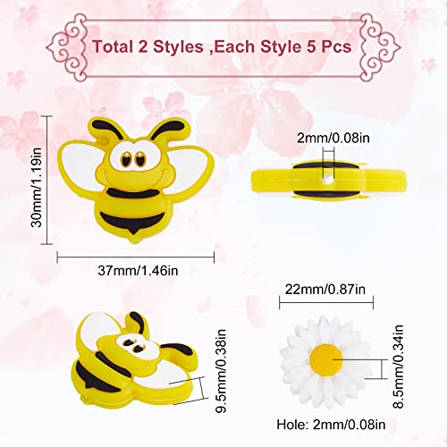 SUNNYCLUE 1 Box 10Pcs Silicone Beads Bees Sun Flower Loose Daisy Flowers Bead Bee Chunky Beads for Jewellery Making Center Drilled Spacer Bead Kaychain Lanyard Supplies Braided Bracelet Crafting - Image 2