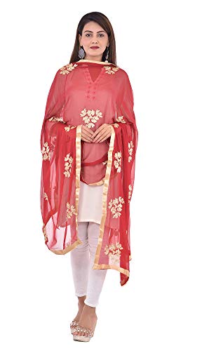 Image of Youthquake Golden Embroidered Work Chiffon Dupatta For Womens & Girls With 4 Side Gold Lace