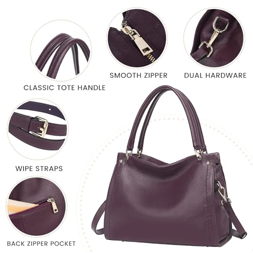 Image of KOGTLA Medium Genuine Leather Tote Handbags for Women, Ladies Soft Satchel Shoulder Purses, Two-Handle Hobo Bags