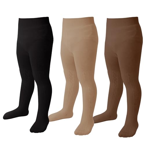 Image of Marchare Baby Girls Tights Thick Solid Cable Knit Leggings Winter Warm Stockings For Toddler Girls 1 /2 /3 /4 /5 Pack