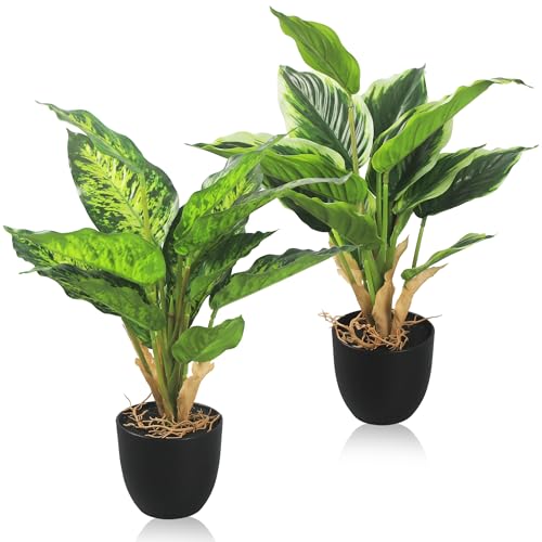 2 Piezas Plantas Artificiales en Maceta, 37cm, Plantas Artificiales Interior, Fácil de Cuidar Plantas de Plastico Decorativas para Hogar, Oficina, Cocina, Baño, Decoración de Estante de Mesa