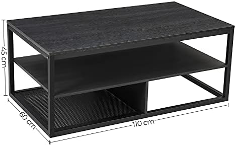Furniture Express Coffee Table with Shelf, Easy to Assemble, Industrial, Living Room, Office, Bedroom, Metal Frame, Storage Shelf, Wood Effect Black
