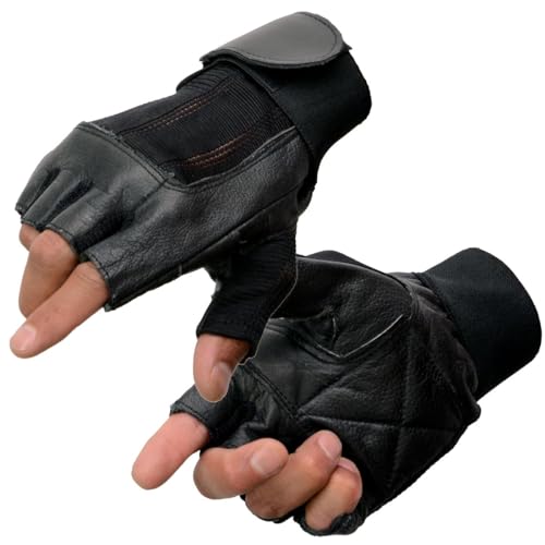 Image of Milwaukee Leather SH198 Men's Black Flame Embroidered Fingerless Gloves with Gel Palm