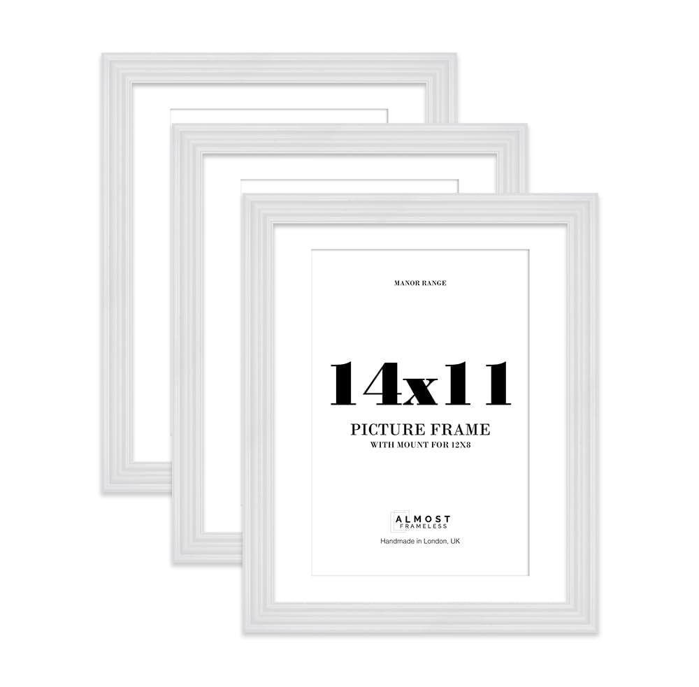 14x11" White Picture Frame - 14x11" Frame with 12x8" Mount for 14x11"/12x8" Pictures Art Deco Style Ideal for Home Gallery Display, 3 Pack โ image 1