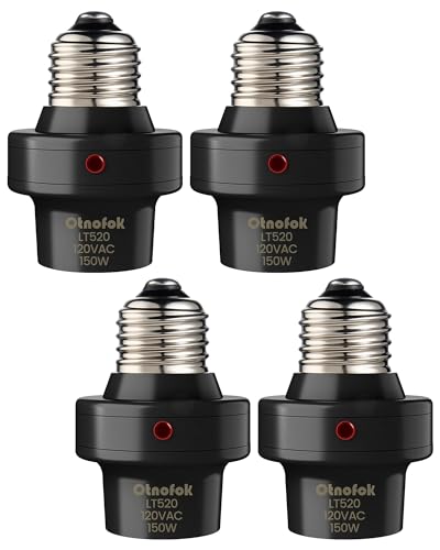 otnofok Light Sensor Socket 300 Automatic Dusk to Dawn Photocell Sensor E26/E27 Light Bulb Socket for Outdoor Lighting in Porch Garage and Wall Lights UL Listed Black 4 Pack