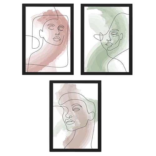 Image of Ritwika's Collection Of 3 Abstract Artwork Of Outline Portrait Of Women Face Painting With Frame | Perfect For Home and Office Decor | With Glass, Size 13.5 x 19.5 Inch (Each), Set Of 3