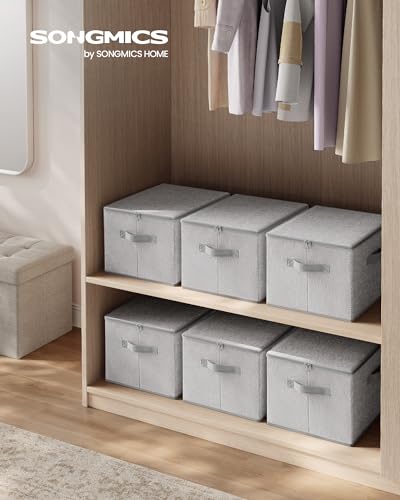 SONGMICS Scatole Portaoggetti con Coperchio, Set di 3 Contenitori Pieghevoli con Maniglie, Organizzatori per Vestiti e Giocattoli, 40 x 30 x 25 cm, Tessuto non tessuto, Grigio Tortora RZB003W01 - Immagine 1