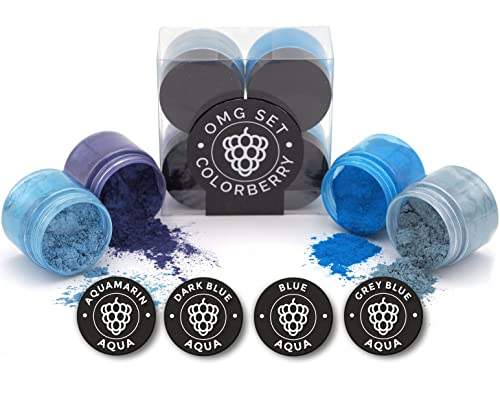 COLORBERRY OMG Set - 4 polvos de pigmento de resina prémium en combinación - 4 x 25 ml para tus obras de arte únicas La pintura de resina - Set Aqua Cover