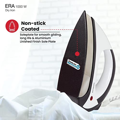 Image of Havells Plastic Era 1000-Watt Dry Iron (Grey /White), 1100 Watts, Pack of 1