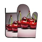 YYHHAOFA Ofenhandschuhe und Topflappen-Sets mit chilenischen Kirschen: dick und langlebig, verbrühungsfrei und wärmeisolierend