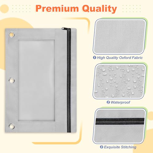 Image of Shemira Pencil Pouch for 3 Ring Binder, Binder Pencil Pouch with Smooth Zipper, Clear Window Pencil Case for Binder, Zipper Pencil Pouches, Big Capacity 3 Ring Binder Pencil Bag, Grey