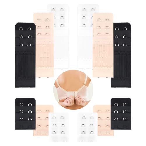 12 Stück BH Verlängerung 2 Haken Stretch BH Erweiterung 2 Haken Bra Extender Weich Elastische BH Verschluss Verlängerung BH-Verlängerer für Mädchen Damen Schwangere(Beige Schwarz Weiß-2 Haken)