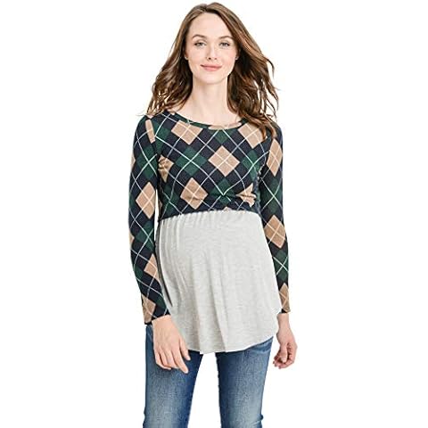 HELLO MIZ Women's Maternity Nursing Tunic Top with Empire Waist (Navy Diamond/Gray, L) Cover