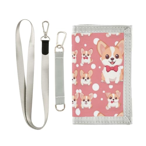 Wusikd Cute Corgi Dogs Kids Wallet for Boys Girls Pink Toddler Trifold Wallet Novelty Wallet for Teens Women Men