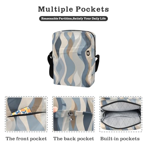 KLL Abstract Blue Beige small messenger bag for women Vegan Leather mens crossbody bag small Travel Shoulder Handbags2