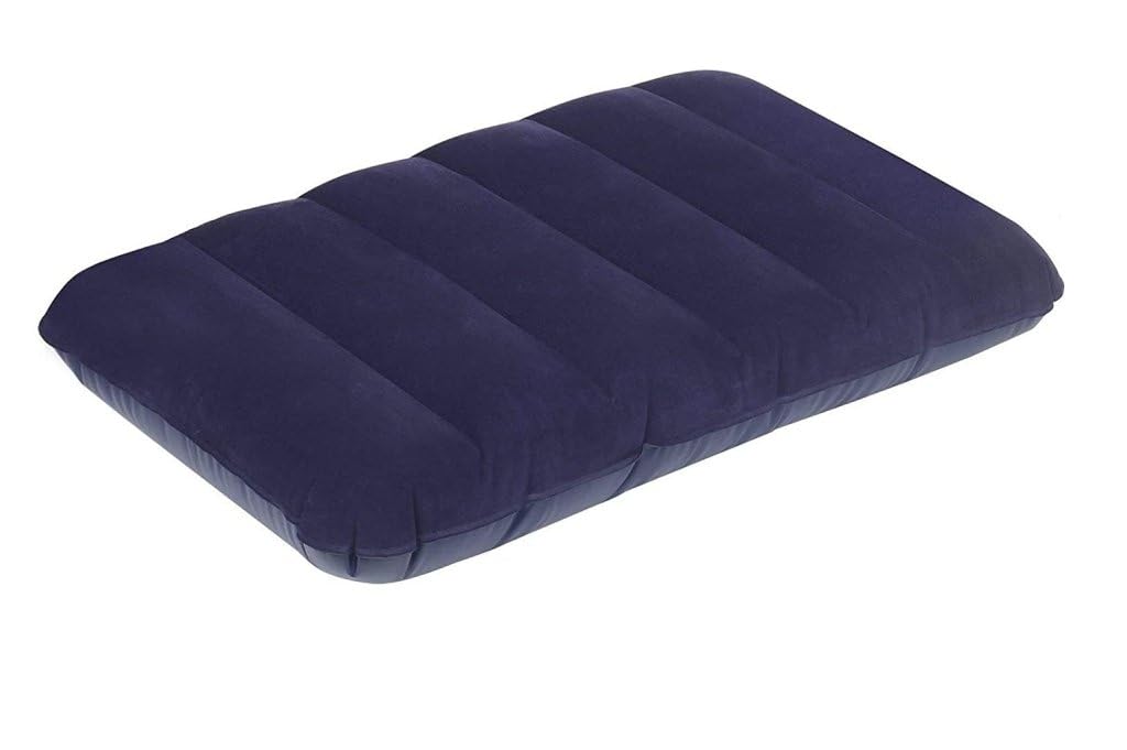 Air Inflammable Velvet Travel Pillow, Navy Blue Flocked Fabric, Compact Foldable Design with Anti-Leak Valve