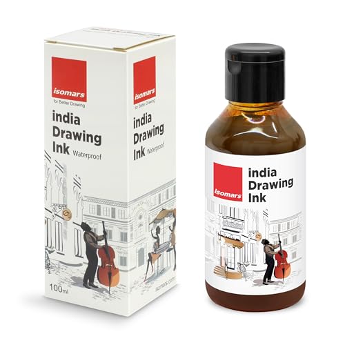 Image of Isomars India Waterproof Drawing Ink - Brown - 100ML Bottled Ink, for Paper Board, Canvas,Fabric and Wood Ideal for Designers, Airbrush Artists, Illustrators, Fine Artists and Craft and Hobbyists.