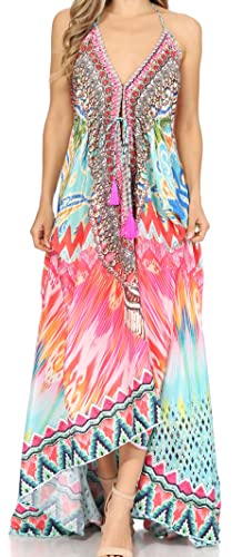 Image of Sakkas Lizi Womens Maxi High-Low Halter Handkerchief Long Dress Beach Party