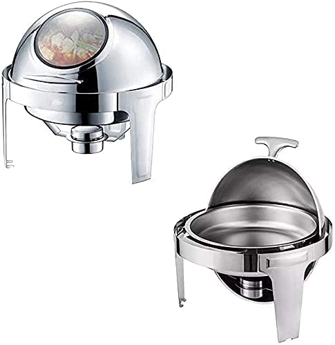 ywewsq Chafing Dish mit sichtbarem Fenster, Edelstahl Roll-Top Round Chafer Buffetwärmer-Set mit Speisenschale… – Bild 5