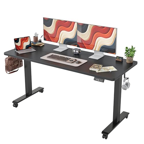 TIQLAB Standing Desk 63 x 24 inch, Electric Height Adjustable with Splice Board, Sit Stand Desk, for Home Office, Black