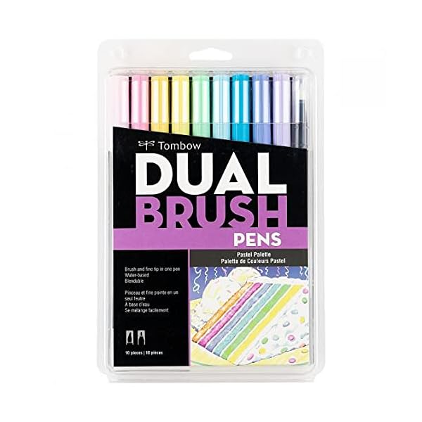 Tombow 56187 Dual Brush Pen Art Marker, Pastellfarben, 10 Stück Mischbare Pinsel und feine Spitze Marker