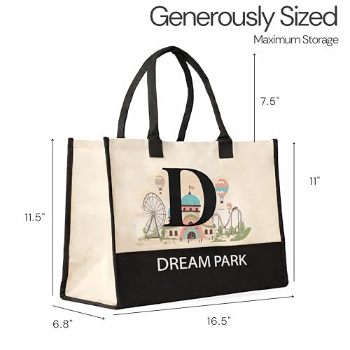 Image of Salt Earth Cotton Canvas Tote Bag - Alcatraz Island Landmark Design with Custom Initial, Durable Shoulder Bag for Women