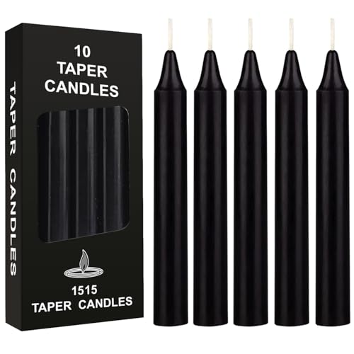 Black Candles Dinner Candles Tapered Candles, 10 Pcs Dripless Candle Sticks for Chimes, Congregation, Vigil Candlelight, Rituals, Party Home Decorations (Black)