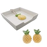 Servette Home Ceramic Napkin Holder and Salt and Pepper Shakers Set for Kitchen - Pineapple