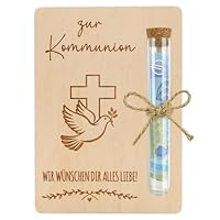JOYEASE Kommunion Geschenke für Mädchen Jungen, Geldgeschenk Kommunion Verpackung Holz mit Reagenzglas, Geschenke zur Erstkommunion, Kleine Kommunionsgeschenke