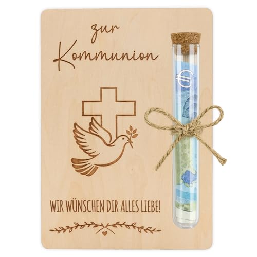 JOYEASE Kommunion Geschenke für Mädchen Jungen, Geldgeschenk Kommunion Verpackung Holz mit Reagenzglas, Geschenke zur Erstkommunion, Kleine Kommunionsgeschenke