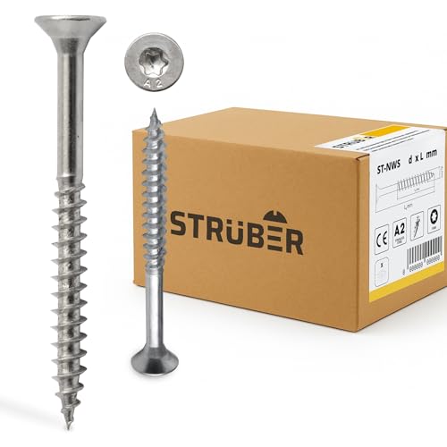 STRÜBER Universalschraube aus Edelstahl rostfrei A2 mit Senkkopf & Torx-Antrieb (4 0 x 40 mm / 200 Stk.) - Holzschraube - Spanplattenschrauben - Teilgewinde - TX-Bit inkl. - ETA