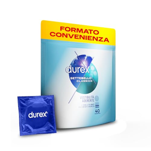 Durex Settebello Classico, Preservativi Durex Classic, 40 Profilattici, Formato Convenienza, Confezione Riciclabile Salvaspazio