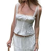 LsojbKjng Mulheres Y2k Lace Trim Crop Top Slim Fit Button Down Trendy bonito saindo tops,White,M