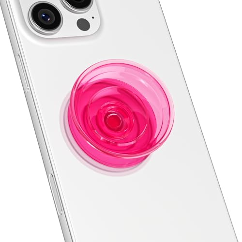 Svanove Adhesive Phone Grip Stand Cute Silicone Clear Stick on Phone Grip Holder Collapsible Kickstand for iPhone Samsung Pixel Slim Thin Transparent Sticky Phones Grips for Women Girls Hot Pink