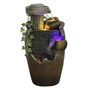 Desktop-Brunnen Kreativer Desktop-Brunnen Innenbrunnen Wasserfall Natural Tilt Kettle Fischteich Blumentopf Mit Zerstäuber Und Licht Dekorativer Brunnen (Farbe: A)