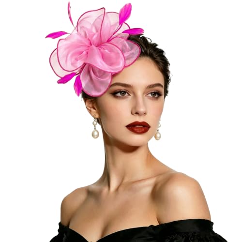 Image of DRESHOW Fascinators Hat Tea Party Headwear Ribbons Feathers on a Headband and a Clip for Women