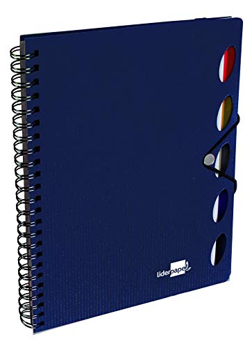 Liderpapel Cuaderno Espiral A5 Micro Executive Tapa Plástico 100H 80 g/m² Cuadro 5Mm 5 Separadores Con Gomilla Azul