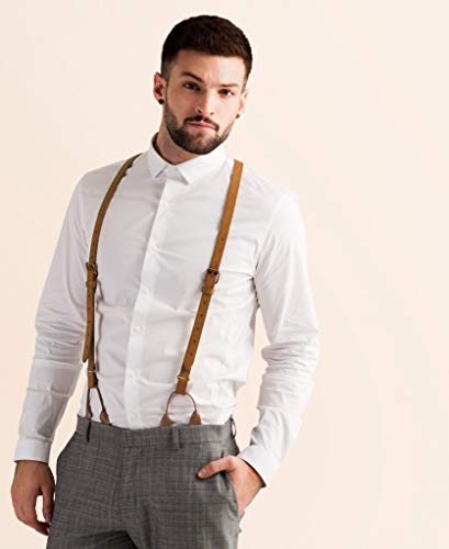 Jj Suspenders Genuine Leather Suspenders For Men With Elastic Strap & Dual Clips (Tan) #TOP2