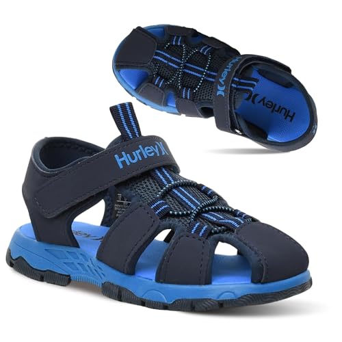 Hurley Kid's Deck Water Sandals, Sports and Beach Sandals for Boys and Girls, Lightweight Semi Closed Toe Sandals with Adjustable Upper - for Outdoors, Water Play and Pool