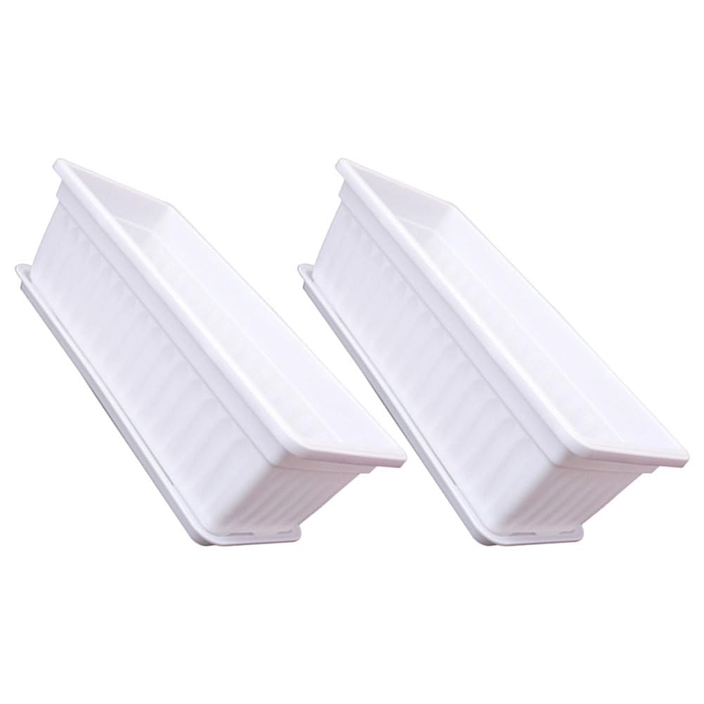 Hemobllo 2 Pièces Pot De Fleur Rectangulaire Pépinière Jardinière Jardinière Caisson Rectangulaire Dextérieur Pot De Culture De Bac à Plantes Plastique avec Plateau Seau à Fleurs Blanche