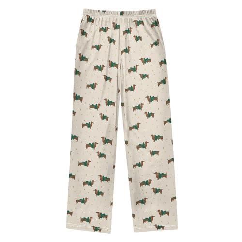 ALAZA Dachshund Dog with Green Bow Pajama Lounge Pants Long Sleep Pajama Bottoms with Pockets2