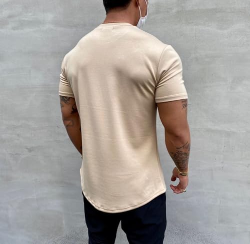 Men's Muscle Fit Longline Bodybuilding Workout Casual Fashion Short Sleeve T-Shirt4