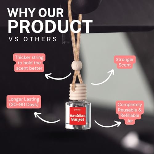 Image of CANDECraftCo Car Air Hanging Fragrance Oil, Car Auto Freshener for Essential Oils, Scents Fragrance Aromatherapy Automobile Diffuser, Long Lasting (Hawaiian Sunset)
