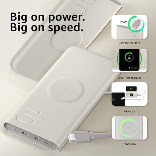 Samsung Galaxy 10000mAh Power Bank, Wireless Battery Pack, Gray view 2