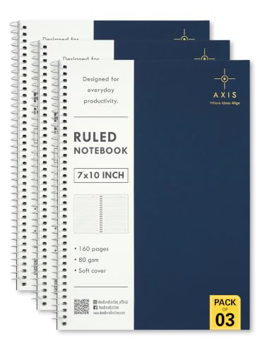 Image of DOODLE B5 Spiral Notebook Set of 3 | 7 x 10 Inch Large Ruled Notebooks | 160 Lined Pages, 80 GSM Thick Paper | Soft Cover Journal for Study, Office, Work & Note Taking (AXIS)